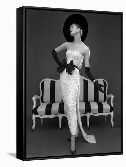 Model in John Cavanagh's Strapless Evening Gown, Spring 1957-John French-Framed Stretched Canvas