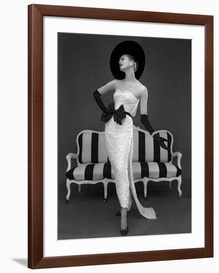 Model in John Cavanagh's Strapless Evening Gown, Spring 1957-John French-Framed Giclee Print