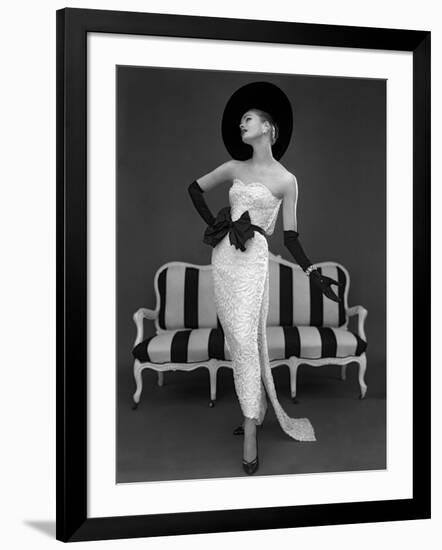 Model in John Cavanagh's Strapless Evening Gown, Spring 1957-John French-Framed Giclee Print