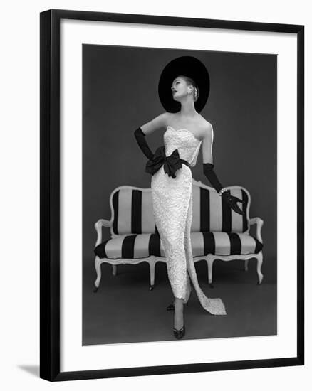 Model in John Cavanagh's Strapless Evening Gown, Spring 1957-John French-Framed Giclee Print