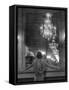 Model in Ostrich Feather Trimmed Gown Pausing to Regard Herself in Grand Mirror of Molyneux Atelier-Alfred Eisenstaedt-Framed Stretched Canvas