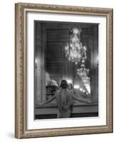 Model in Ostrich Feather Trimmed Gown Pausing to Regard Herself in Grand Mirror of Molyneux Atelier-Alfred Eisenstaedt-Framed Photographic Print