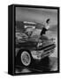 Model Jean Littleton in Swimsuit, Posing as Hood Ornament on the Front of a New de Soto Convertible-Walter Sanders-Framed Stretched Canvas