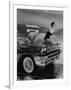 Model Jean Littleton in Swimsuit, Posing as Hood Ornament on the Front of a New de Soto Convertible-Walter Sanders-Framed Photographic Print