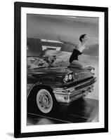 Model Jean Littleton in Swimsuit, Posing as Hood Ornament on the Front of a New de Soto Convertible-Walter Sanders-Framed Photographic Print