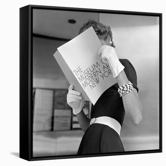 Model Jean Patchett Modeling Cheap White Touches That Set Off Expensive Black Dress-Nina Leen-Framed Stretched Canvas