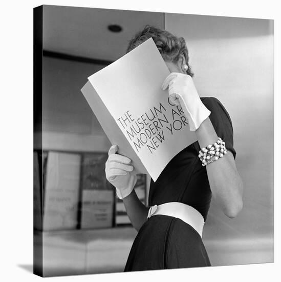 Model Jean Patchett Modeling Cheap White Touches That Set Off Expensive Black Dress-Nina Leen-Stretched Canvas