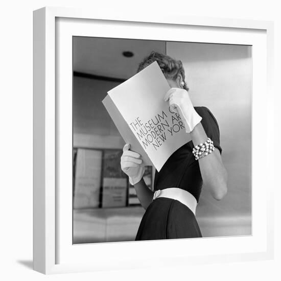 Model Jean Patchett Modeling Cheap White Touches That Set Off Expensive Black Dress-Nina Leen-Framed Photographic Print