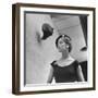 Model Jean Patchett Modeling Huge Woolworth Earrings, Pearls, and Rhinestone Clips-Nina Leen-Framed Photographic Print