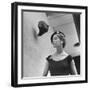 Model Jean Patchett Modeling Huge Woolworth Earrings, Pearls, and Rhinestone Clips-Nina Leen-Framed Photographic Print