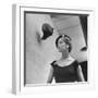 Model Jean Patchett Modeling Huge Woolworth Earrings, Pearls, and Rhinestone Clips-Nina Leen-Framed Photographic Print