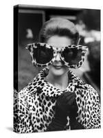 Model June Pickney Sporting Leopard Fur Coat and Huge Leopard Fur Rimmed Sunglasses-Stan Wayman-Stretched Canvas