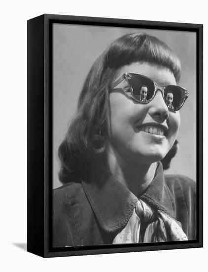 Model Lilly Fernandez Wearing a Pair of Mirror Glasses-Martha Holmes-Framed Stretched Canvas