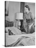 Model Loretta North with Small Kangaroos at the Australian Embassy Putting a Sick Kangaroo to Bed-null-Stretched Canvas