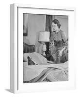 Model Loretta North with Small Kangaroos at the Australian Embassy Putting a Sick Kangaroo to Bed-null-Framed Photographic Print