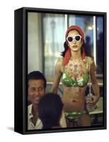 Model Naty Abascal Wearing Bikini, Showing Off Designs on Chest and Stomach at Paradise Islands-Bill Eppridge-Framed Stretched Canvas