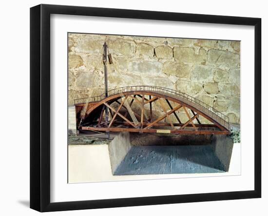 Model of a Swing Bridge Made from One of Leonardo's Drawings-Leonardo da Vinci-Framed Giclee Print