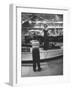 Model Posing Beside Cadillac Eldorado Captures Attention of Young Boy at National Automobile Show-Walter Sanders-Framed Photographic Print