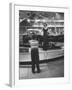 Model Posing Beside Cadillac Eldorado Captures Attention of Young Boy at National Automobile Show-Walter Sanders-Framed Photographic Print