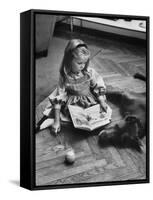 Model Posing with Book and Pet Dog-Nina Leen-Framed Stretched Canvas