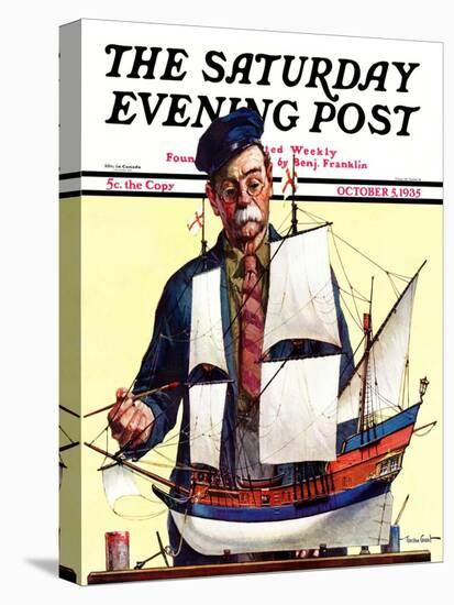 "Model Ship," Saturday Evening Post Cover, October 5, 1935-Gordon Grant-Stretched Canvas