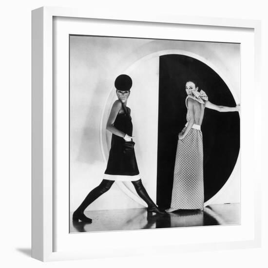 Model Sin May Zao Wearing a Late Day Dress and a Evening Dress-Bill Ray-Framed Premium Photographic Print