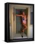 Model Standing in Doorway Modeling Ralph Lauren's Cotton and Lycra One Piece Flag Bathing Suit-Ted Thai-Framed Stretched Canvas