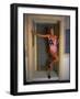 Model Standing in Doorway Modeling Ralph Lauren's Cotton and Lycra One Piece Flag Bathing Suit-Ted Thai-Framed Photographic Print