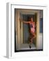 Model Standing in Doorway Modeling Ralph Lauren's Cotton and Lycra One Piece Flag Bathing Suit-Ted Thai-Framed Photographic Print