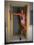 Model Standing in Doorway Modeling Ralph Lauren's Cotton and Lycra One Piece Flag Bathing Suit-Ted Thai-Mounted Photographic Print