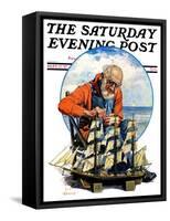 "Model Three Masted Ship," Saturday Evening Post Cover, September 17, 1927-J.F. Kernan-Framed Stretched Canvas