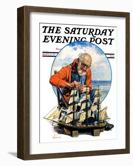 "Model Three Masted Ship," Saturday Evening Post Cover, September 17, 1927-J.F. Kernan-Framed Giclee Print