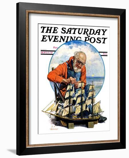 "Model Three Masted Ship," Saturday Evening Post Cover, September 17, 1927-J.F. Kernan-Framed Giclee Print