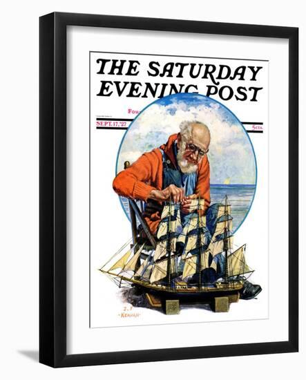 "Model Three Masted Ship," Saturday Evening Post Cover, September 17, 1927-J.F. Kernan-Framed Giclee Print