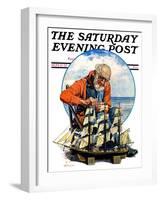 "Model Three Masted Ship," Saturday Evening Post Cover, September 17, 1927-J.F. Kernan-Framed Giclee Print