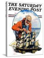 "Model Three Masted Ship," Saturday Evening Post Cover, September 17, 1927-J.F. Kernan-Stretched Canvas