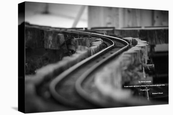 Model Train Tracks in Black and White with Robert Frost Quote-null-Stretched Canvas