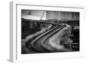 Model Train Tracks in Black and White with Robert Frost Quote-null-Framed Photo