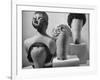 Model Vikki Dougan Wearing Attachable Bun of Extra Hair, Next to Other Wigs-Nina Leen-Framed Photographic Print