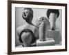 Model Vikki Dougan Wearing Attachable Bun of Extra Hair, Next to Other Wigs-Nina Leen-Framed Photographic Print