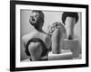 Model Vikki Dougan Wearing Attachable Bun of Extra Hair, Next to Other Wigs-Nina Leen-Framed Photographic Print