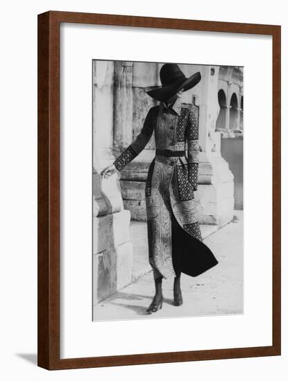 Model Wearing a Belted Valentino Wool Coat with Positano Foulard Design-Henry Clarke-Framed Premium Giclee Print