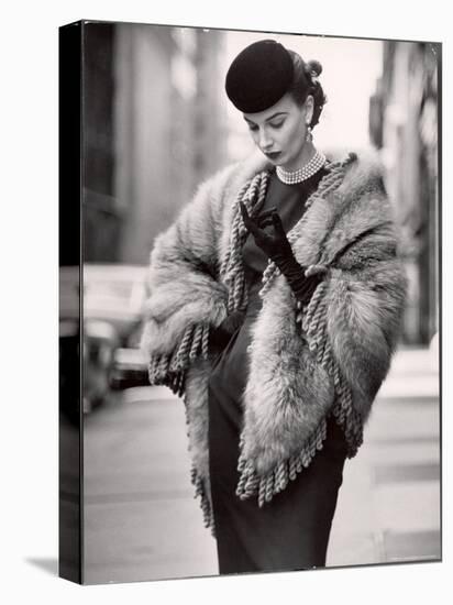 Model Wearing a Fringed Shawl Made of Natural Norwegian Blue Fox, Selling For $750-Gordon Parks-Stretched Canvas