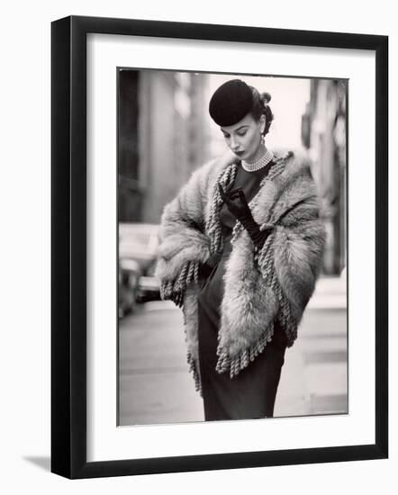 Model Wearing a Fringed Shawl Made of Natural Norwegian Blue Fox, Selling For $750-Gordon Parks-Framed Premium Photographic Print