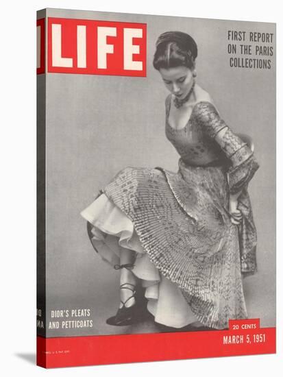 Model Wearing a Pleated Dress by Christian Dior, March 5, 1951-Gordon Parks-Stretched Canvas