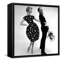 Model Wearing a Puff Ball Skirt and Escort with Roses, 1958-John French-Framed Stretched Canvas