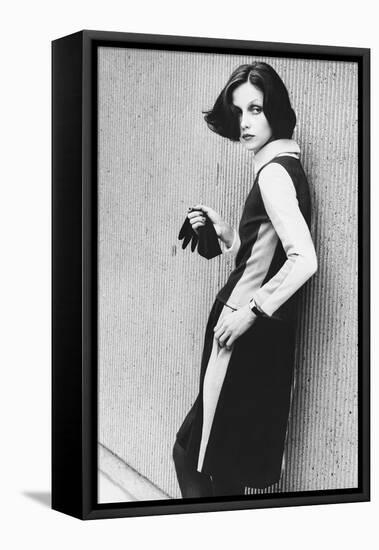 Model Wearing a Striped Two-Piece Dress by Rudi Gernreich-Bob Stone-Framed Stretched Canvas