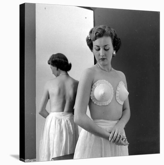 Model Wearing Adhesive Strapless Brassiere Designed by Charles L. Langs, New York, NY, May 1949-Nina Leen-Stretched Canvas