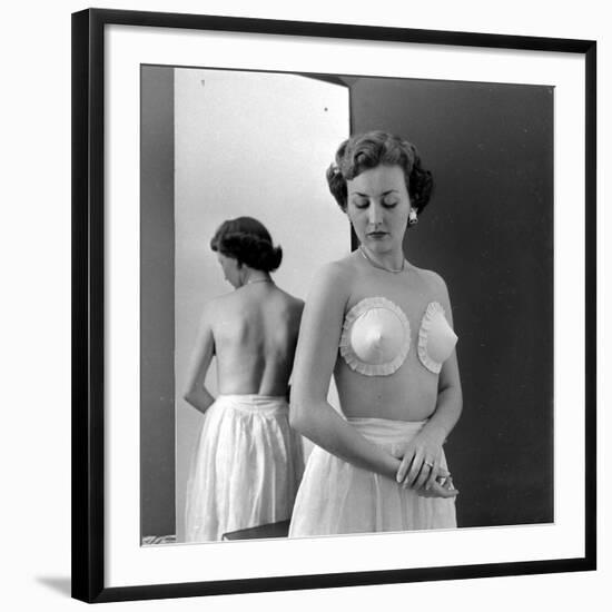 Model Wearing Adhesive Strapless Brassiere Designed by Charles L. Langs, New York, NY, May 1949-Nina Leen-Framed Photographic Print