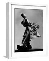 Model Wearing Checkered Evening Dress with Matching Evening Bag, Gloves and Stole-Gjon Mili-Framed Photographic Print